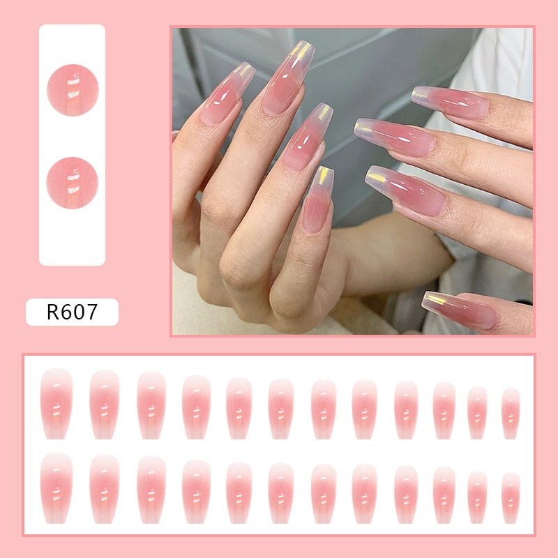 Y2k Fake Black Nail Long Ballet Reusable Adhesive Acrylic Press on set Nails Dark Acrylic Artificial False Nails Arts Tips 24pcs