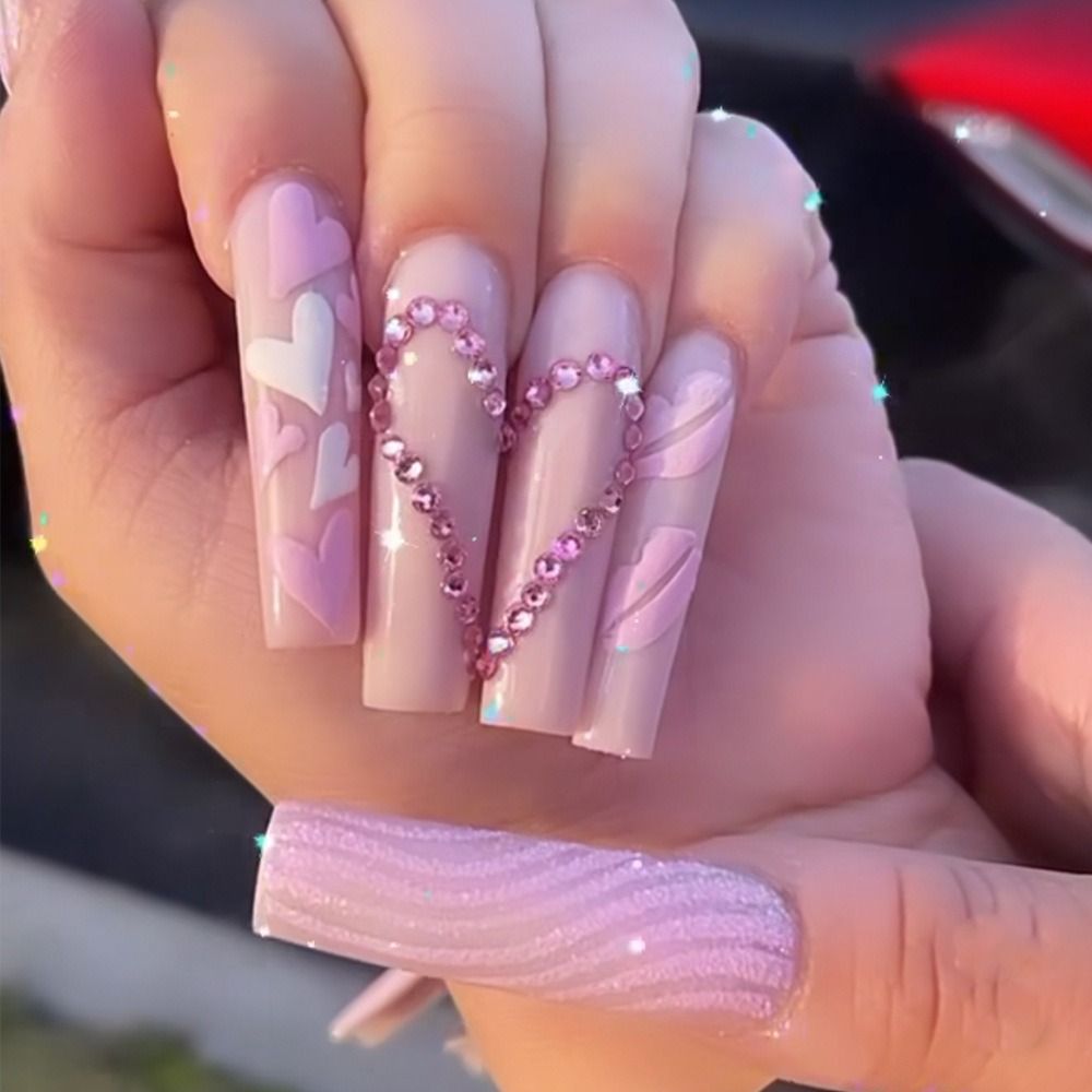 Pink Cow Design False Nail French Full Cover Long Coffin Fake Nails Glue DIY Manicure Nail Art Tools press on nails nail tips A9
