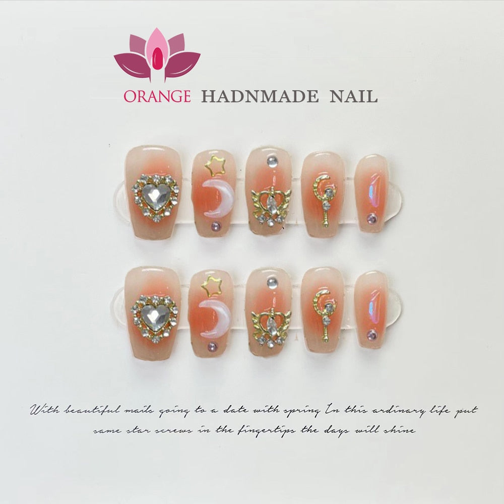 Handmade Press on Nails Glitter Rhinestone3d Charms False Nails With Designed Fingernail Fake Nail With Glue Acrylic Nail Tips Spain