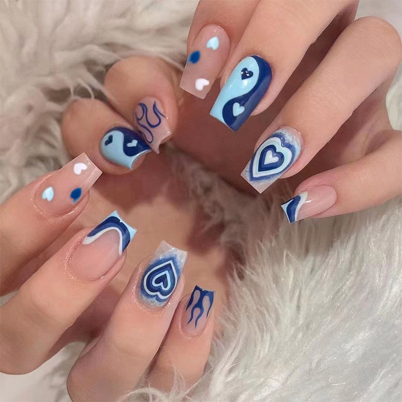 Fake Nails Heart Pattern Full Cover Fake Nails DIY Glue Press On Nails Nail Supplies For Professionals