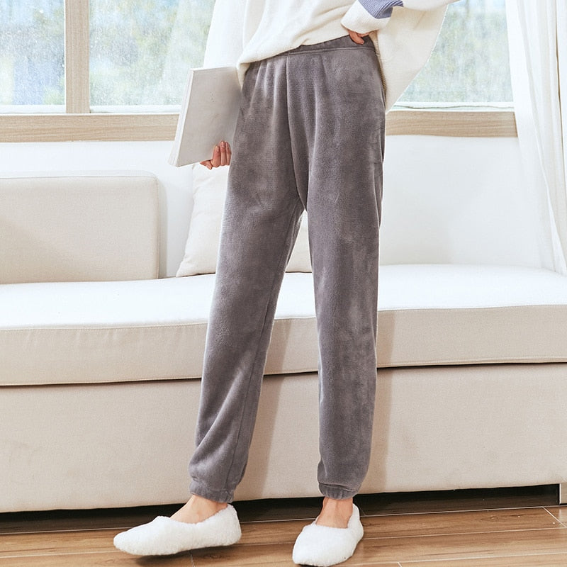 HELIAR Women Warm 2 Piece Sets Thicken Velvet Ribbed Fleece Set Pullover And Pants Casual Pajama Sets Women Autumn Winter GREY PANTS2 Fit For 40-75KG