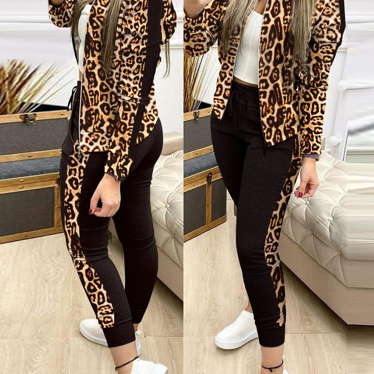 Women Two Piece Set Outfits Autumn Women's Tracksuit Zipper Top And Pants Casual Sport Suit Winter 2 Piece Woman Set Leopard
