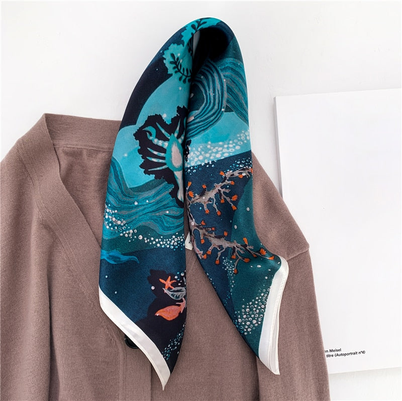 Fashion Designer Print 100% Natural Silk Square Scarves Women Hairband Neck Foulard Female Small Kerchief Bandana New FZ117-1 53cm real silk