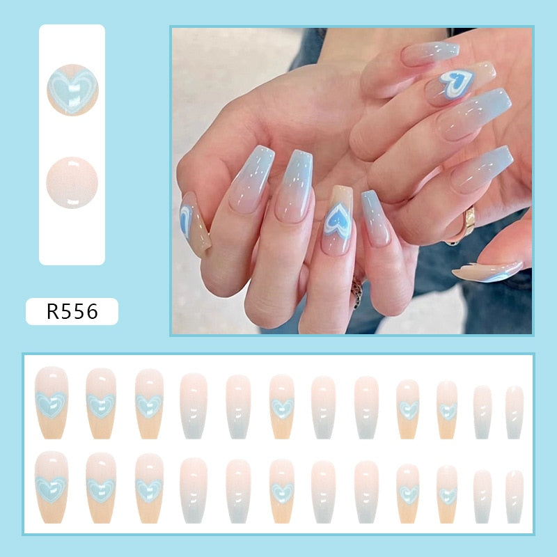 Y2k Fake Black Nail Long Ballet Reusable Adhesive Acrylic Press on set Nails Dark Acrylic Artificial False Nails Arts Tips 24pcs