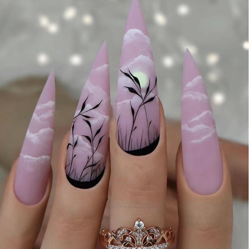 Acrylic Fake Nails Wearable Long Sharp Nail Broken Diamond Butterfly Dot Diamond Full Cover Nail Tips Set Press On Nails New