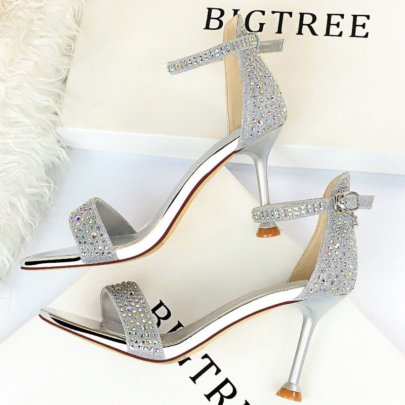 Shoes Sexy High Heels Women Pumps Sparkle Sequins Stiletto Heels 10 Cm Party Shoes Women Heels Summer Women Sandals New 1688-3-sliver8.5cm