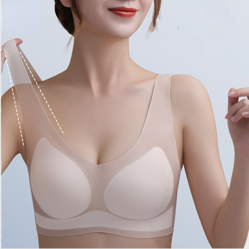 Youpin Women's Ice Silk Seamless Bra Ultra-thin No Steel Ring Breathable Antibacterial Gather One Piece Breathable Underwear