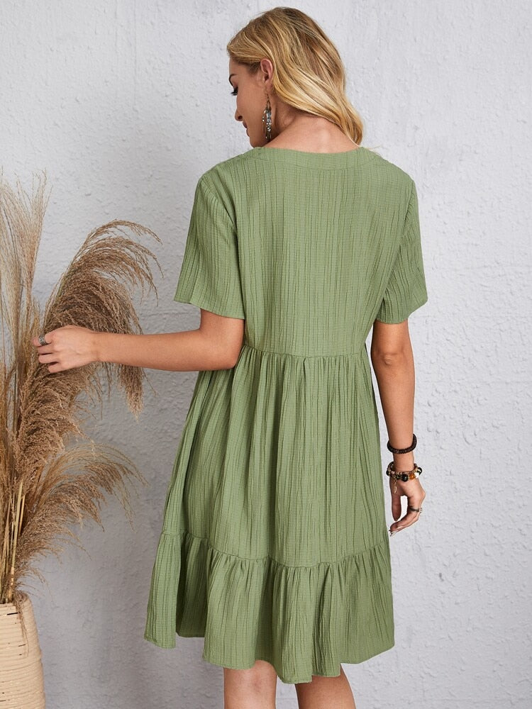 Summer Knee Length Dresses for Women 2023 New-In One-Piece Loose Casual Short Sleeve Dress Vintage Chic Maxi Midi Dress Outfits