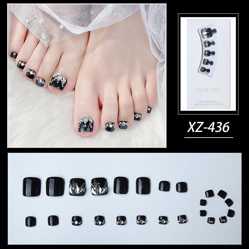 Summer Gold Full Diamond Feet Nails Press On Fake Glitter Toe Nail Stickers Full Cover Toe Nail Tips False Foot Nails