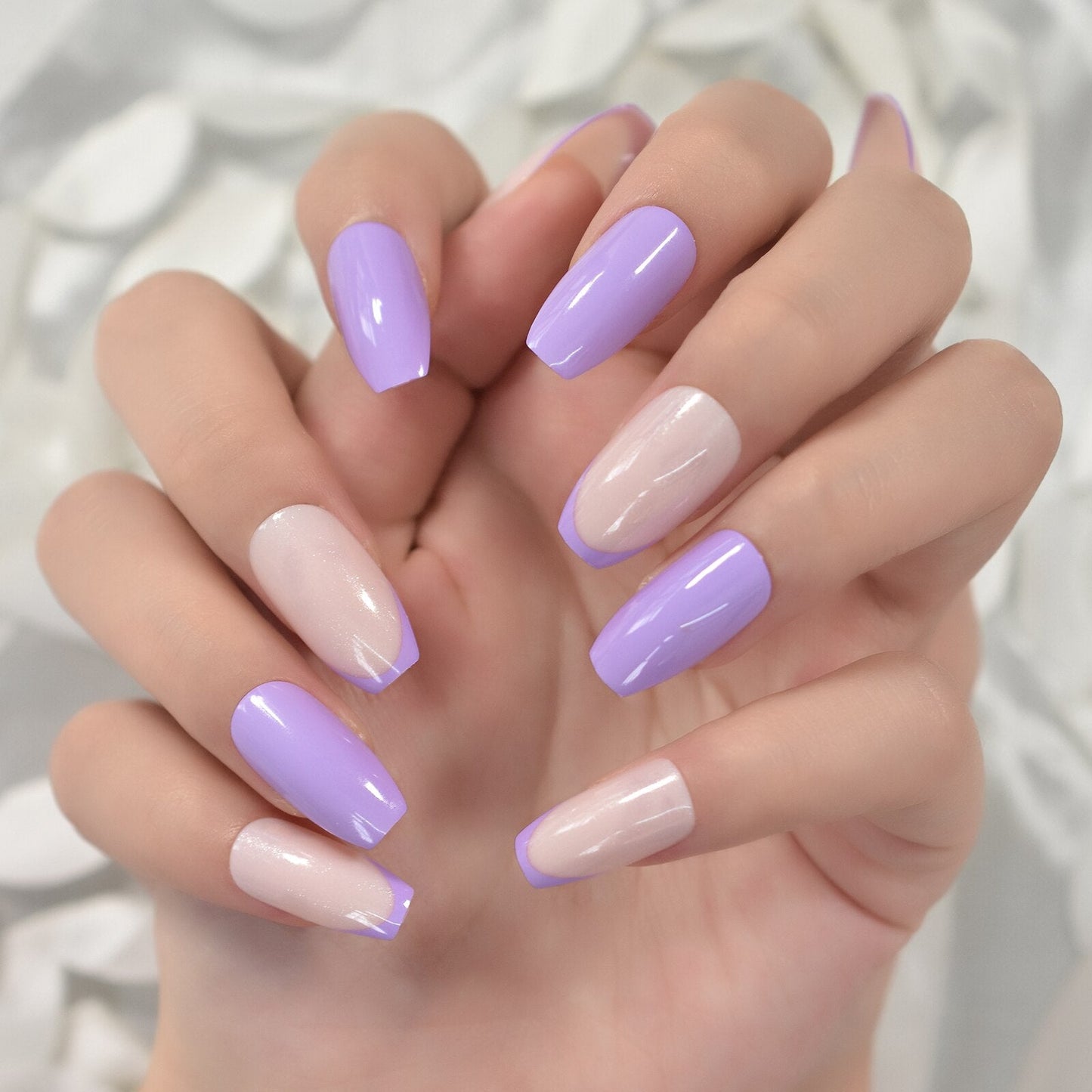 Glossy Gradient Rainbow Ombre French Press on Nails Almond Fake Nails Stiletto Oval Pointed Manicure False Nails Finger Tips