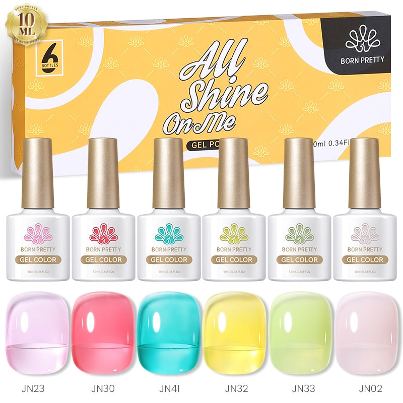 BORN PRETTY 6 Bottles 10ml Jelly Transparent Nail Gel Pink Nude Color Soak Off Gel Nail Polish for Manicure Jelly Set4