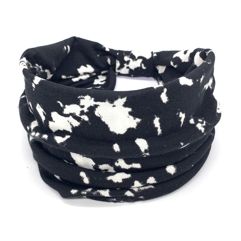 Fashion Print Knoted Elastic Yoga Sport Casual Headbands Hair Accessories for Women Boho Stretch Turban Head Wrap Wide Hairband Lavender