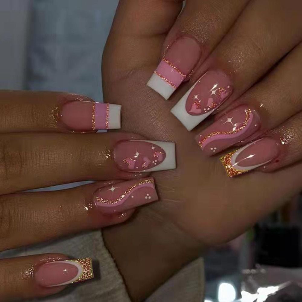 Fake Nails Press On False Nail Advanced Nail Art Wearable French With Rhinestone Glitter Designs Designs Nail Tips DIY Tools