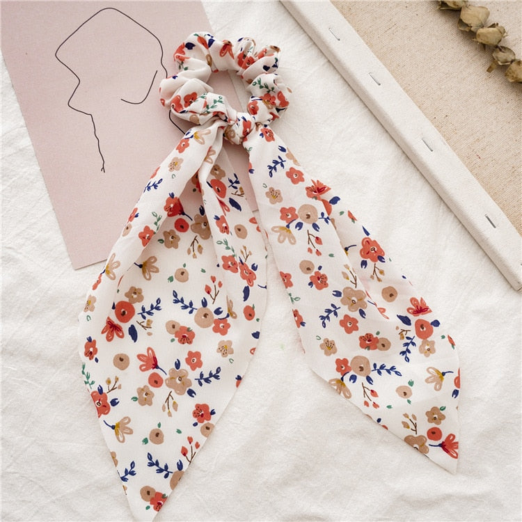 Chiffon Printing Flower Bandana Hair Scarf Headband for Women Vintage Long Ribbon Scrunchie Beach Bandanas Hair Accessories 55