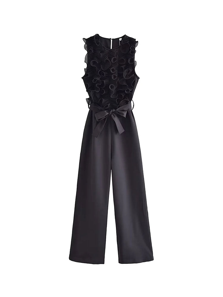 TRAF 2023 New Summer Women Elegant Solid Ruffle Sexy White Jumpsuits Fashion Long Jumpsuit with Belt