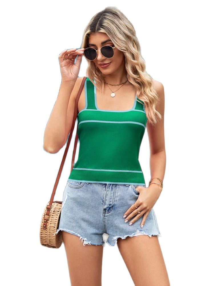 Women's 2023 Summer New Contrast Color Foreign Trade Knitted Sweater Short Style Crop Vest