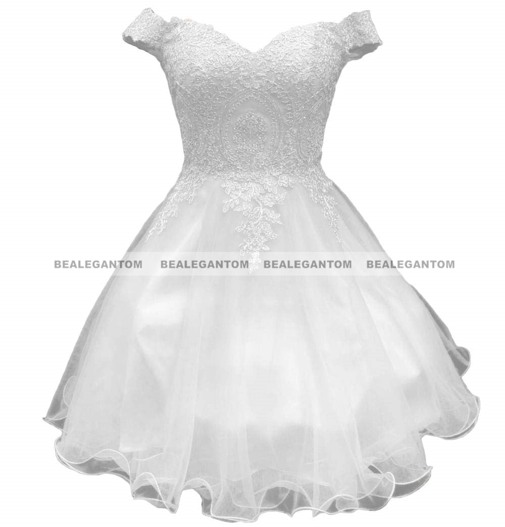 Bealegantom A Line Lace Off Shoulder Short Homecoming Dresse Appliques Crystal Beaded Mini Formal Prom Graudation Party Gowns