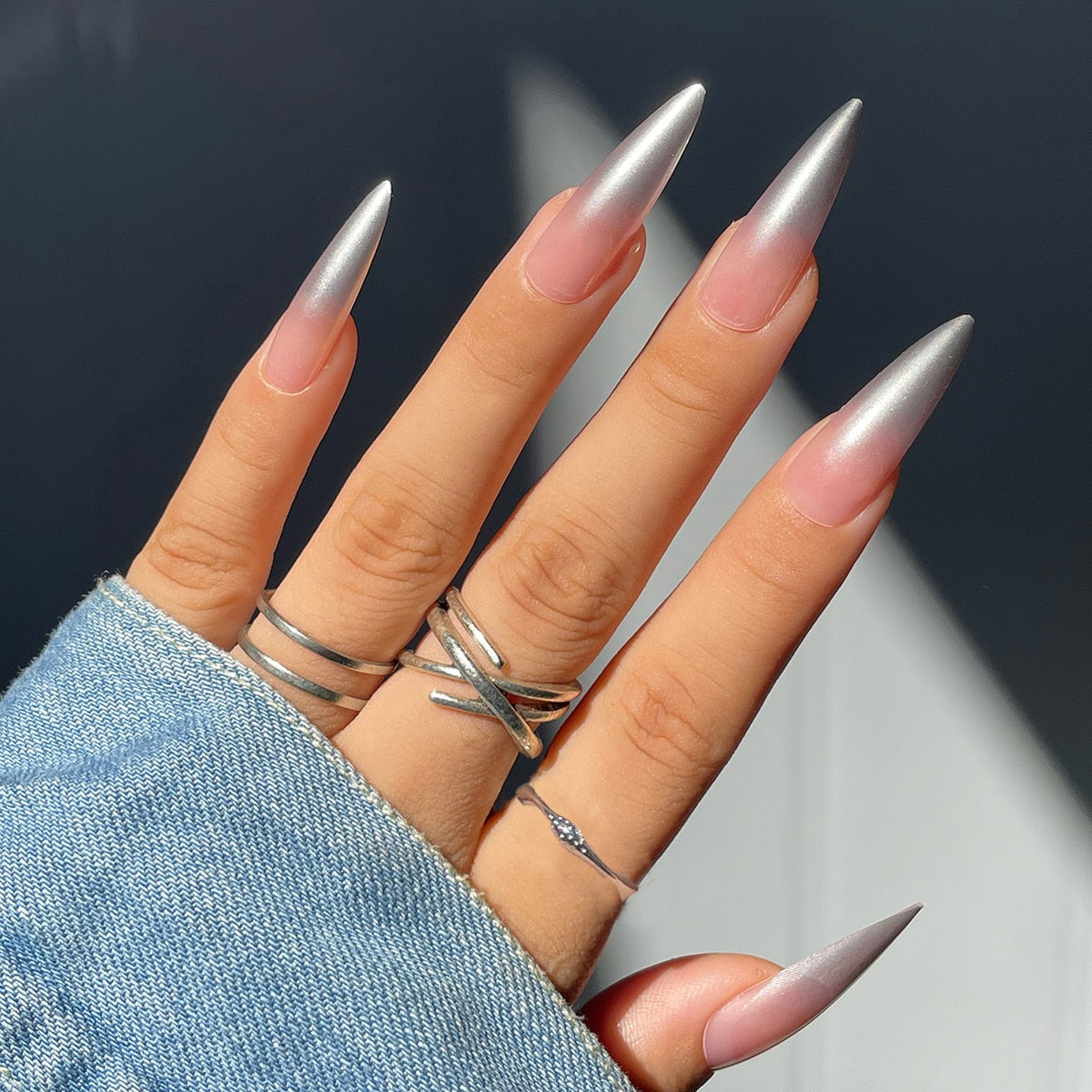 Acrylic Fake Nails Wearable Long Sharp Nail Broken Diamond Butterfly Dot Diamond Full Cover Nail Tips Set Press On Nails New