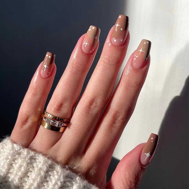 Blue Glitter Powder Waves Design Wearable Nail Art Glossy Fake Nails Short Ballet Finished False Nails Press on Nails with Glue