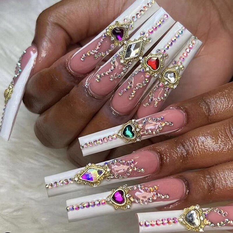 Handmade Luxury 3XL Full Cover False Nail Tips Glittery Rhinestone Press On Nails Y2K Reusable XXL XL Long Fake Nail With Glue