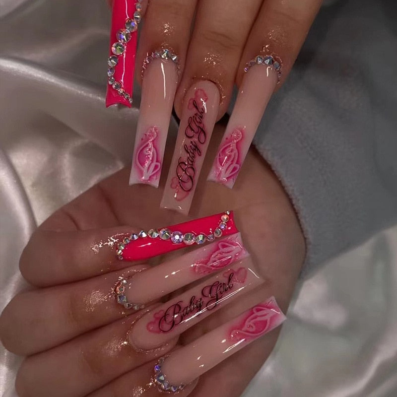 Acrylic Fake Nails Wearable Long Sharp Nail Broken Diamond Butterfly Dot Diamond Full Cover Nail Tips Set Press On Nails New