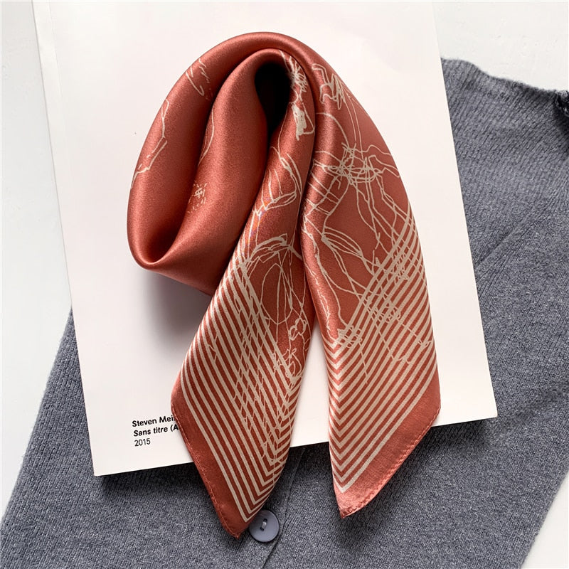 Fashion Designer Print 100% Natural Silk Square Scarves Women Hairband Neck Foulard Female Small Kerchief Bandana New FZ95-4 53cm real silk