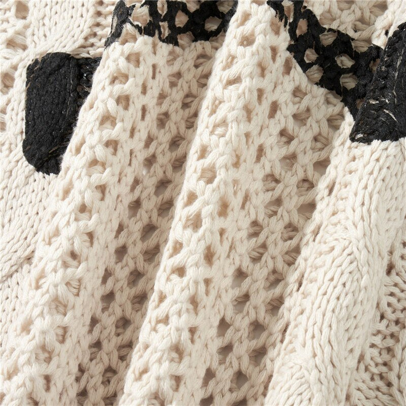 Women Skull Print Cable Knit Sweater Halloween Clorthes Gothic Hollow Out Long Sleeve Round Neck Loose Jumper Tops Fall Knitwear