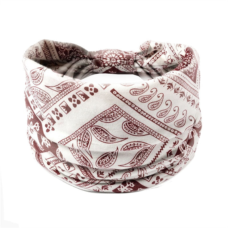 Fashion Print Knoted Elastic Yoga Sport Casual Headbands Hair Accessories for Women Boho Stretch Turban Head Wrap Wide Hairband plum