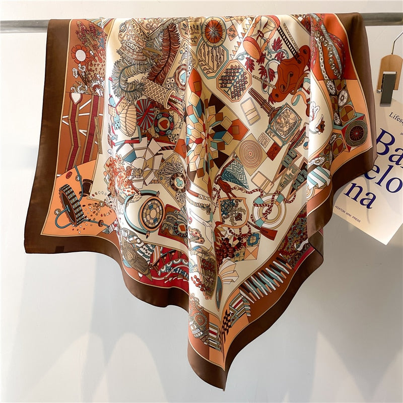 Fashion Print Printing Twill Silk Square Scarf for Women Hijab Muslim Headband Bandana Summer Shawl Beach Stoles Echarpe FN113-2