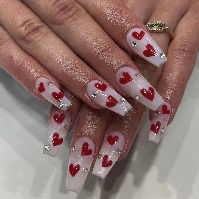 Fake Nails Heart Pattern Full Cover Fake Nails DIY Glue Press On Nails Nail Supplies For Professionals JP2246