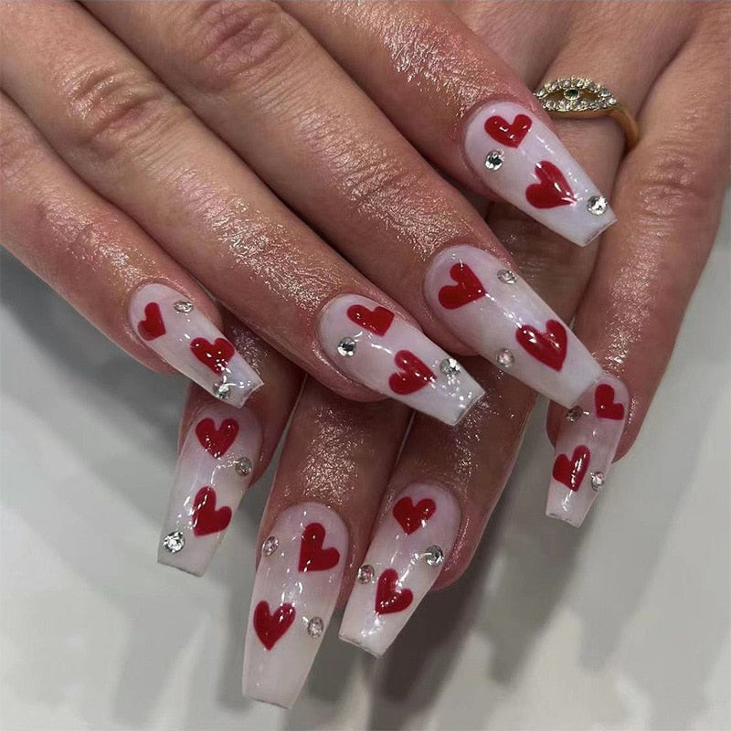 Fake Nails Heart Pattern Full Cover Fake Nails DIY Glue Press On Nails Nail Supplies For Professionals