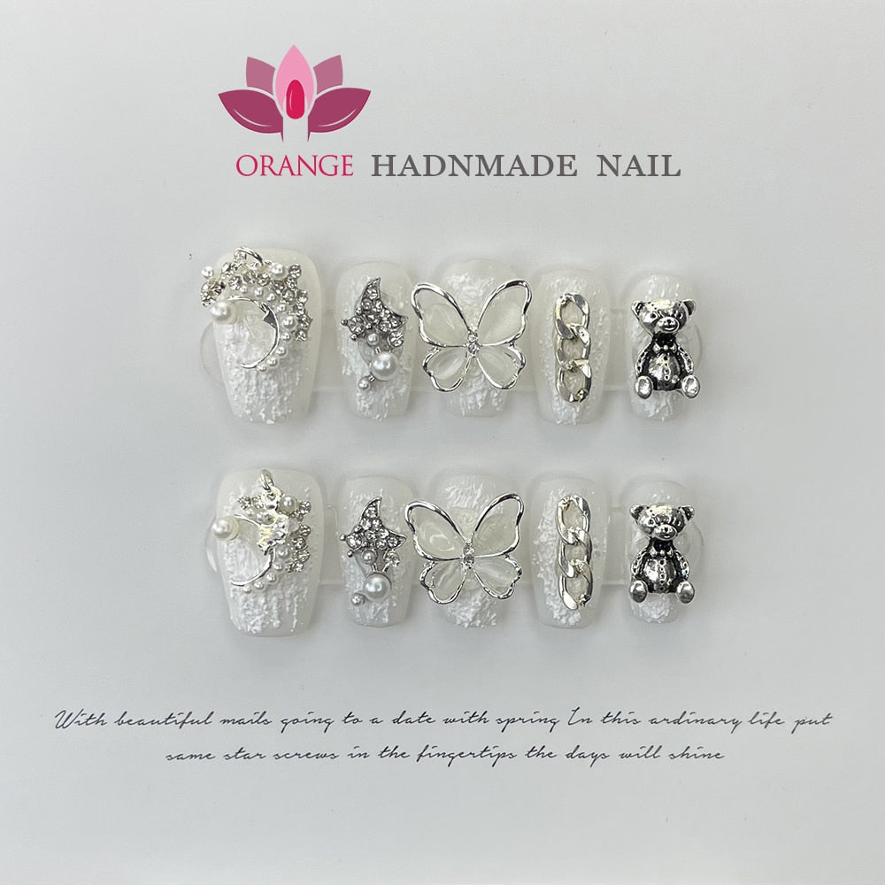 Handmade Luxury Press On Nails Rhinestone Coffin Head Manicuree Decoration Wearable Full With Design Acrylic Nail For Wedding