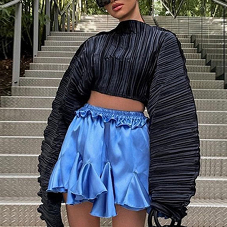 Spring Loose Soild Crop Tops For Women Long Sleeve Fashion Sweatshirts Female Sexy Black Green Casual T Shirts Sweatshirts black SHANGYI 23