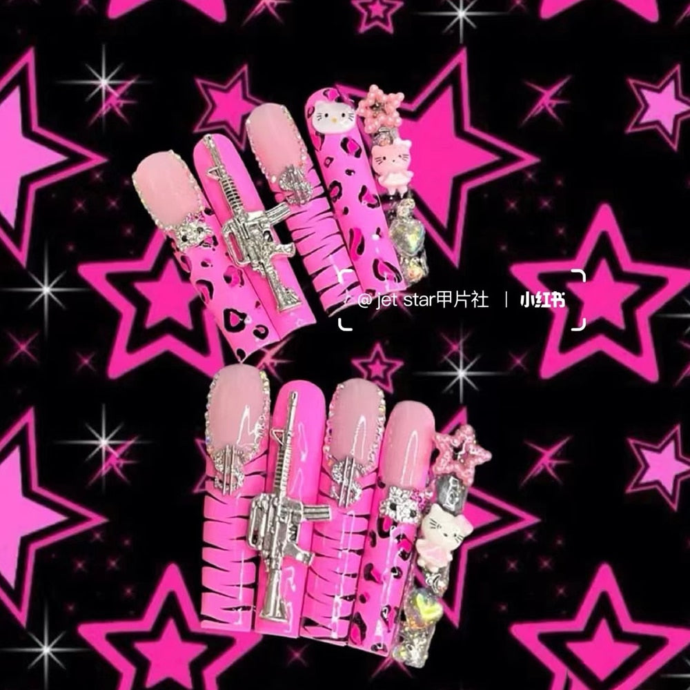 41Style Diamond Stiletto Coffin Long Nail Europe America Handwork Customization Cosplay Party Full Cover Fake Nails Woman Gift 22