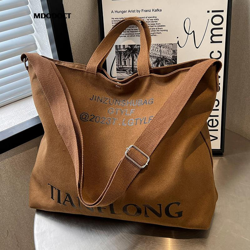 Large Capacity Summer Casual Canvas Tote Women Shoulder Bags Luxury Designer Trendy Ladies Handbags Simple Crossbody Work Dark brown