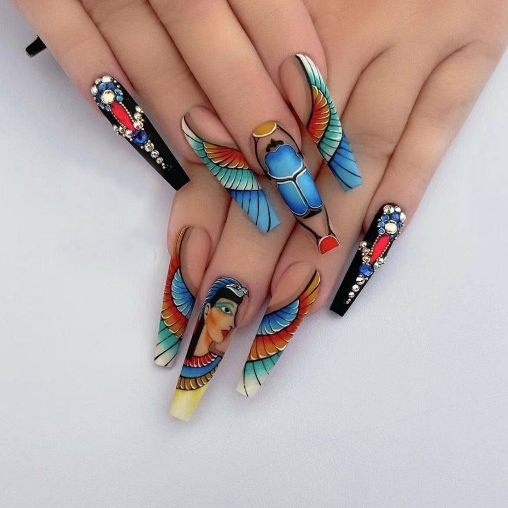 Pink Cow Design False Nail French Full Cover Long Coffin Fake Nails Glue DIY Manicure Nail Art Tools press on nails nail tips A2