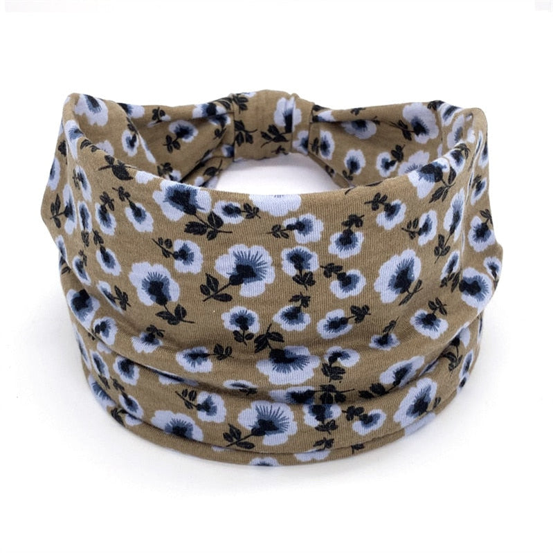 Fashion Print Knoted Elastic Yoga Sport Casual Headbands Hair Accessories for Women Boho Stretch Turban Head Wrap Wide Hairband Purple