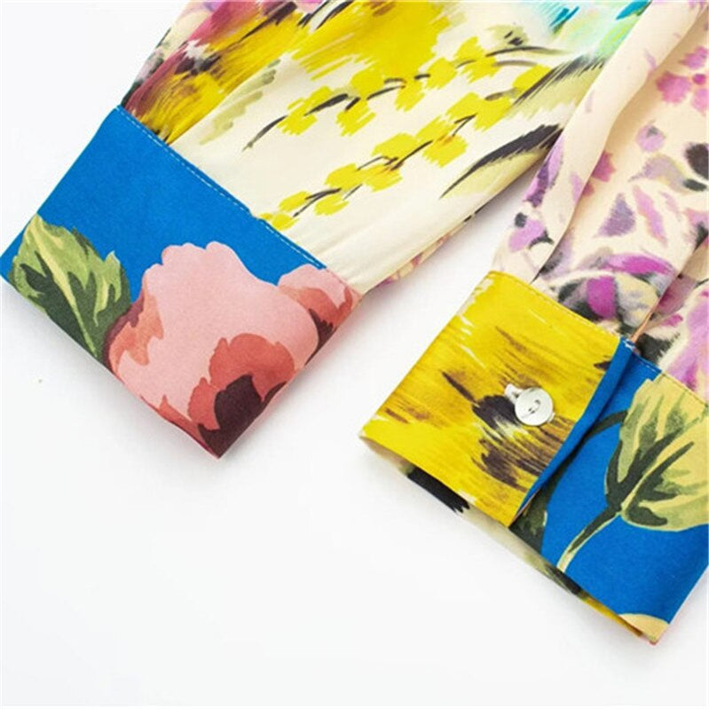 Woman Short Playsuit Patchwork Print Female Jumpsuit Knot Long Sleeve Women's Summer Playsuit Beach Women Jumpsuits