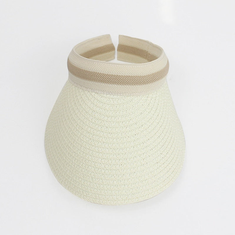 Summer Empty Top Sun Hat - Female Outdoor Visor Cap Casual Shade Hat Straw Wide Large Brim Beach Sunhat Lady 0672-white