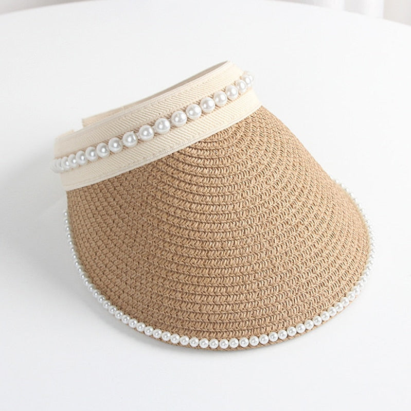 Summer Empty Top Sun Hat - Female Outdoor Visor Cap Casual Shade Hat Straw Wide Large Brim Beach Sunhat Lady