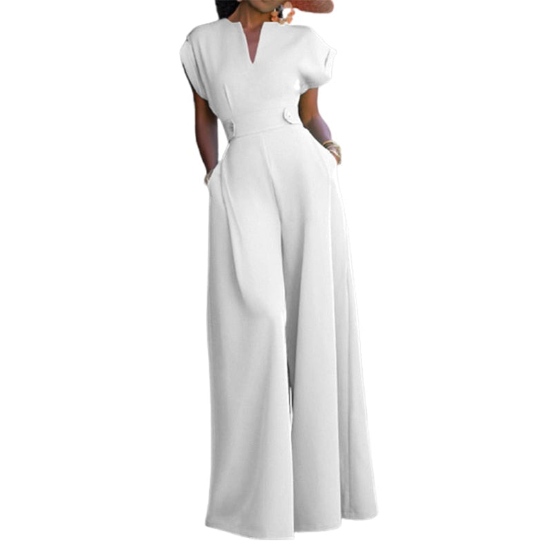 Yeezzi Female Elegant Party Jumpsuit Fashion Cap Sleeve Solid Color Wide Leg Summer Jumpsuits For Women New White
