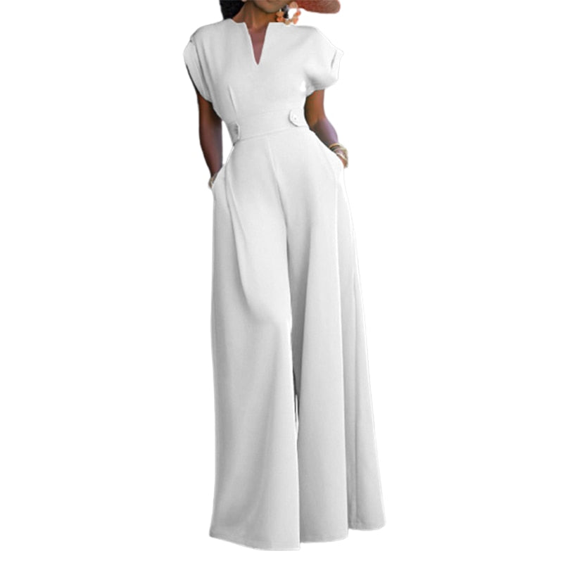 Yeezzi Female Elegant Party Jumpsuit Fashion Cap Sleeve Solid Color Wide Leg Summer Jumpsuits For Women New White
