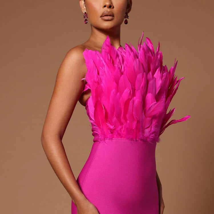 Sexy Feather Bandage Dress Vestidos Para Mujer Wedding Birthday Party Night Cocktail Club Dresses