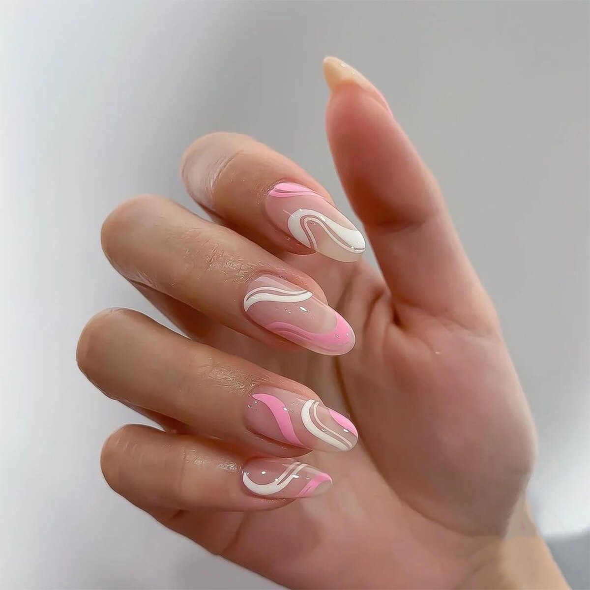24Pcs/Box White French Fake Nails Press on Long XL Length Rhinestone Design False Nails Full Cover Acrylic Nail Tips