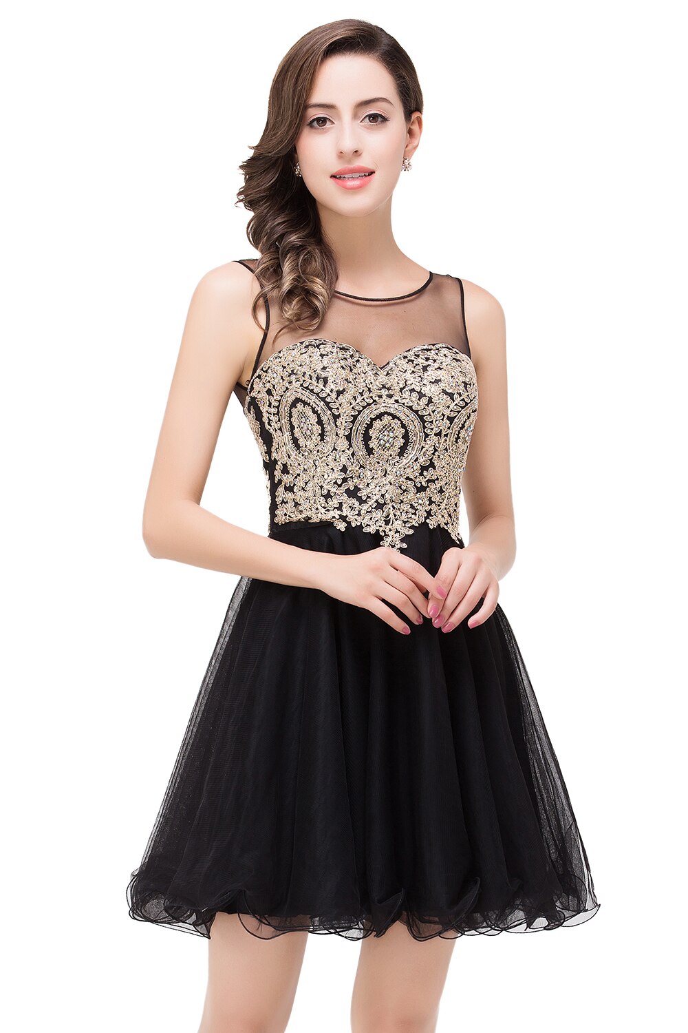 Lovely Short Homecoming Gowns Straps V Neck Cocktail Dresses Floral Open Back Sleeveless Wedding Party Gowns Mini Prom Dress