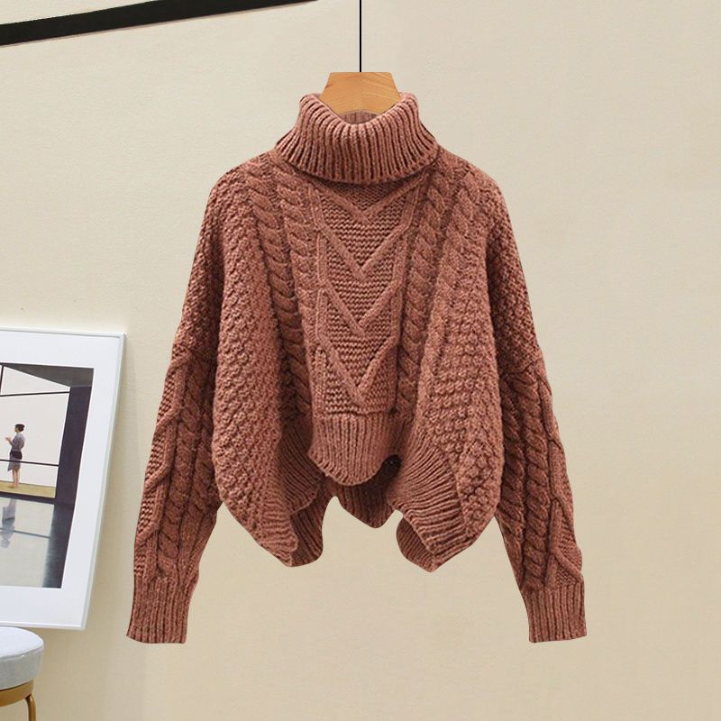 Women's Spring Autumn Single/outfits New Age Reducing Slim Covering Sweater with Waist Wrapped Dress Two Piece Set Only Sweater-02