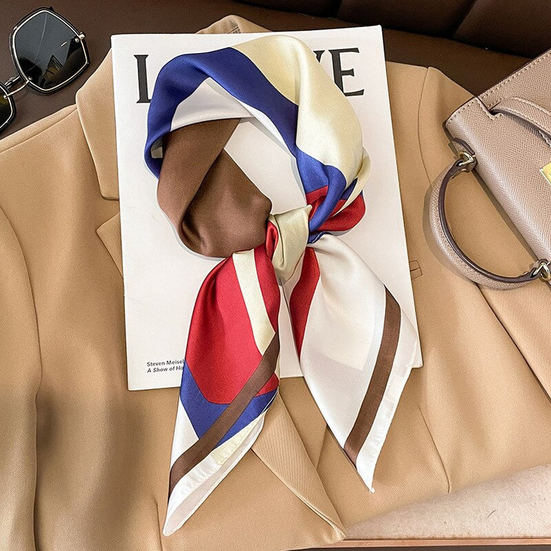 Fashion Hair Scarf for Women Headband Ribbon Satin Silk Square Scarves Lady Wrist Wrap Shawls Design Bandana Foulard W-177-11 70x70