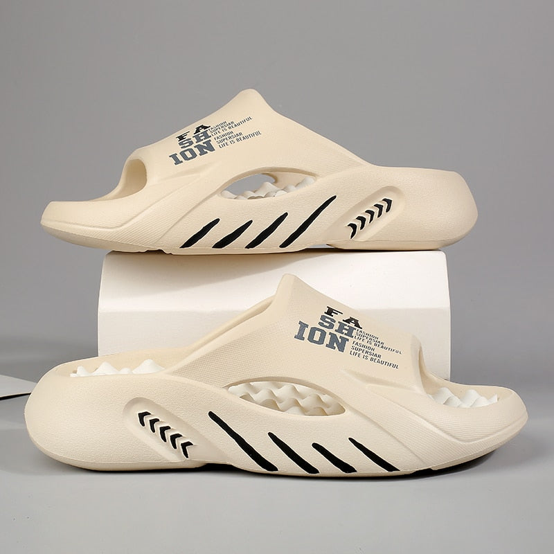 Summer Men Massage Slippers Sides Indoor Outdoor Sandals Beach Casual Shoes Soft Sole Slides Men Flip-flops Men's Sandals Beige