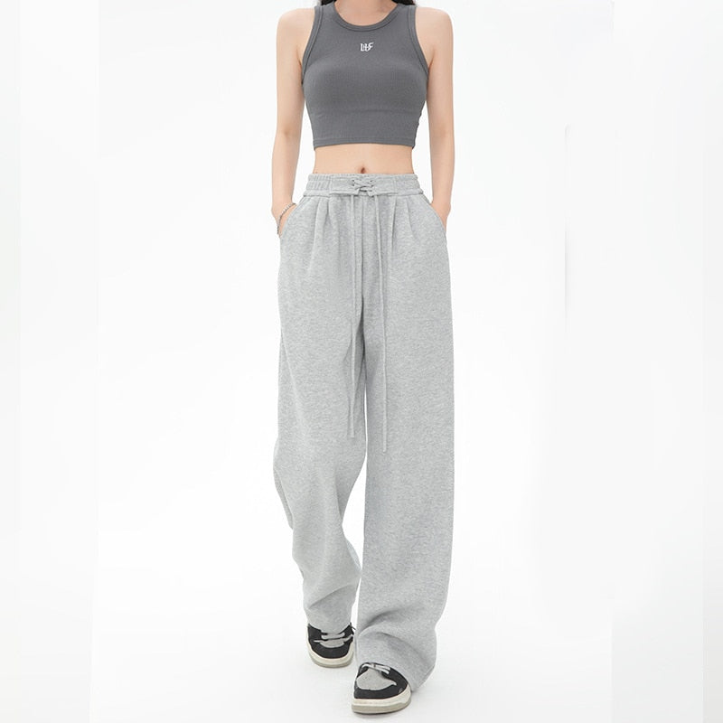 Women Spring Autumn Pants Fashion High Waist Straight Long Wide leg Sports pants Female Casual Female Long Pants Trousers