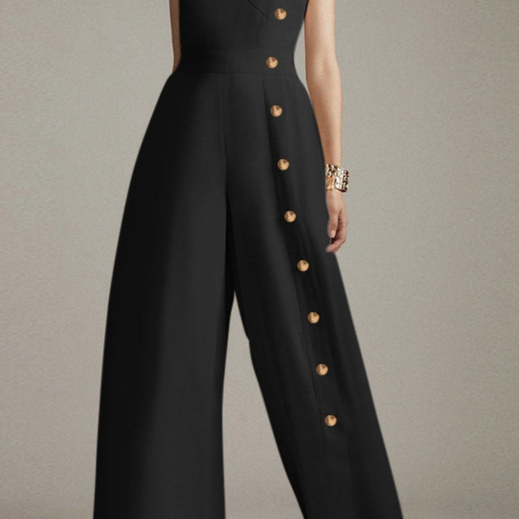 ZANZEA Fashion Wide Leg Pant Long Rompers Sexy V Neck Jumpsuits Casual Summer Sleeveless Waisted Buttons Split Playsuits